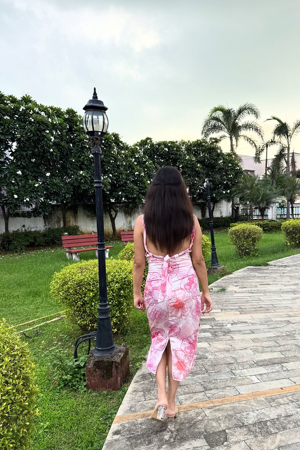 PETAL BLOOM BACKLESS MIDI DRESS