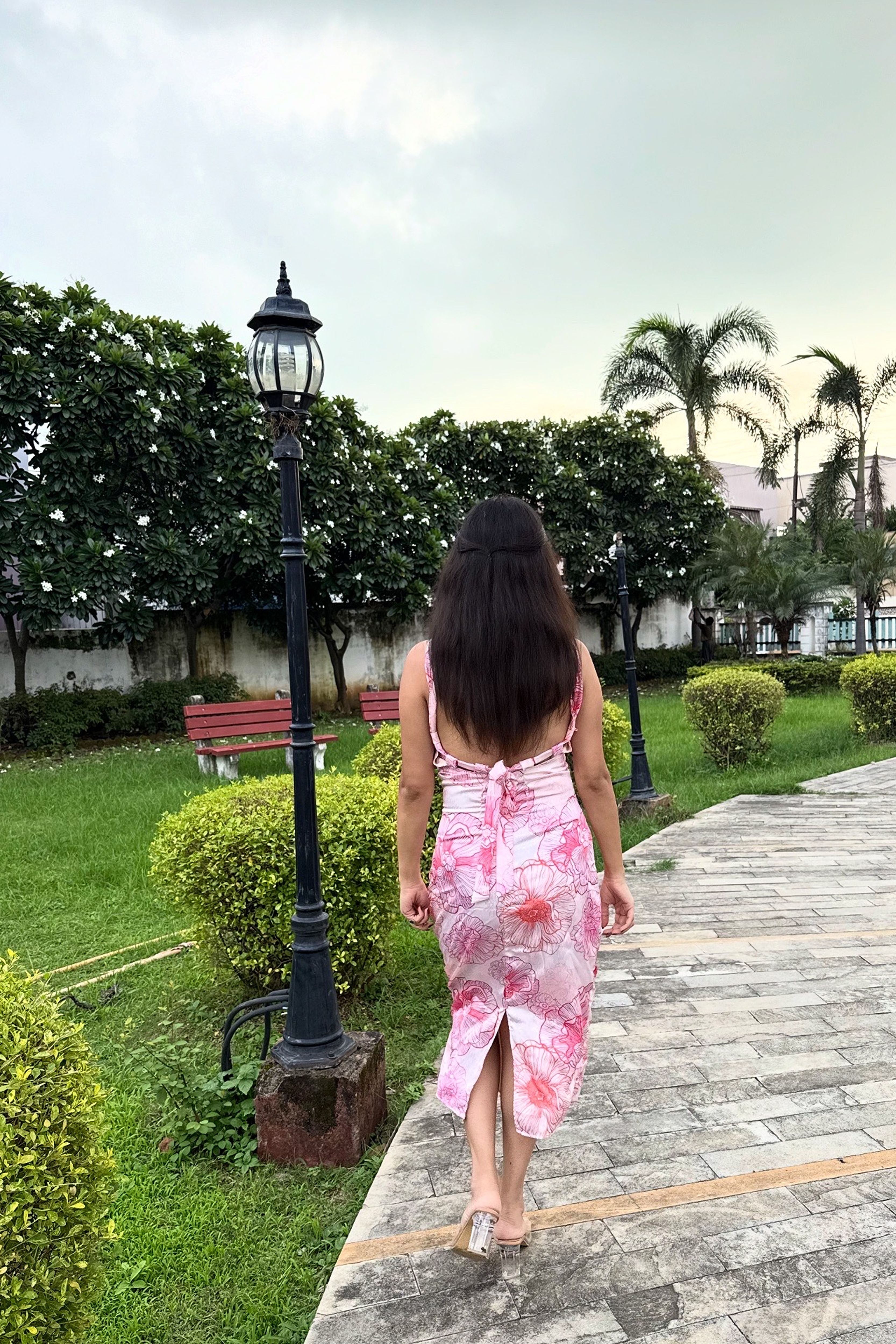 PETAL BLOOM BACKLESS MIDI DRESS