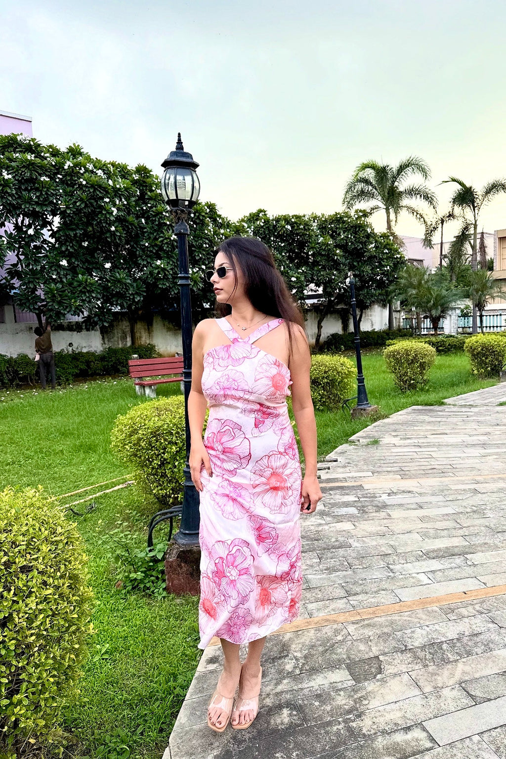 PETAL BLOOM BACKLESS MIDI DRESS