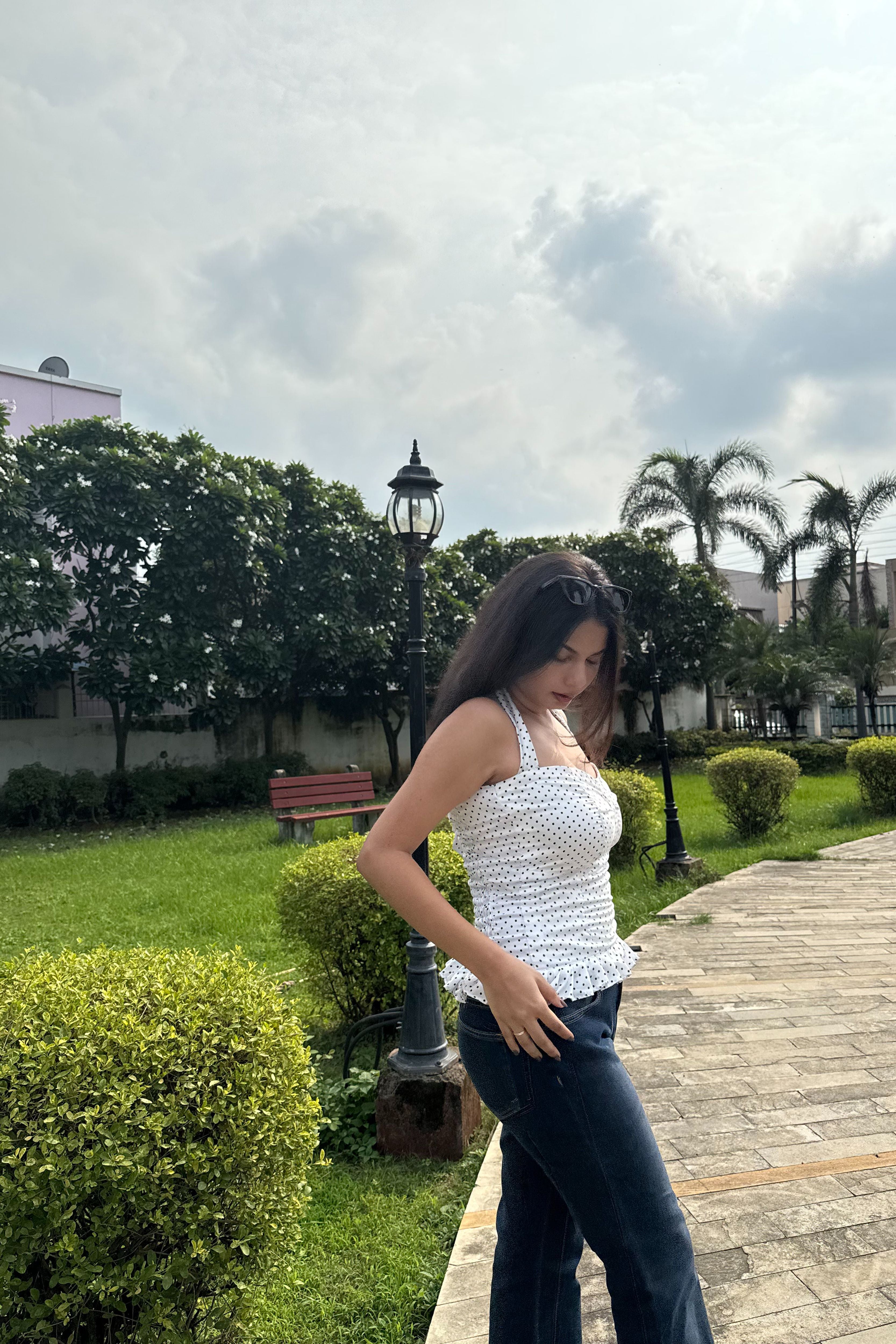 VINTAGE CHARM HALTER NECK TOP