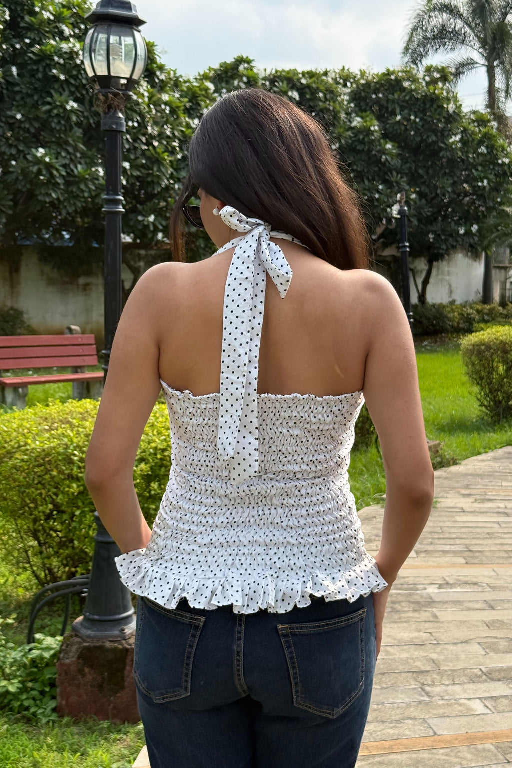VINTAGE CHARM HALTER NECK TOP