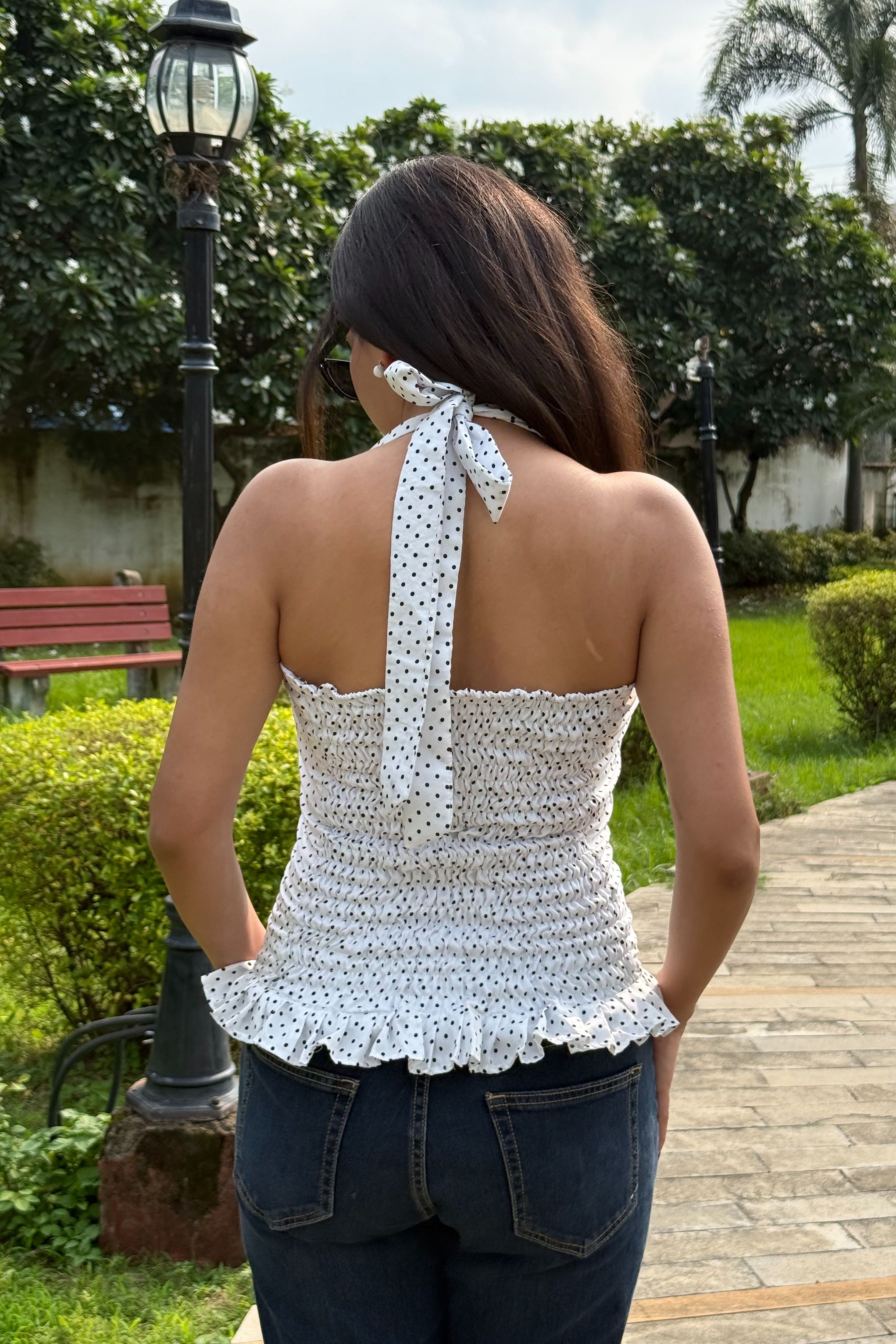 VINTAGE CHARM HALTER NECK TOP